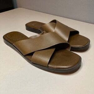 J. Crew Sandals Womens Size 9.5 Gretchen Cross-strap Green Leather Slip On